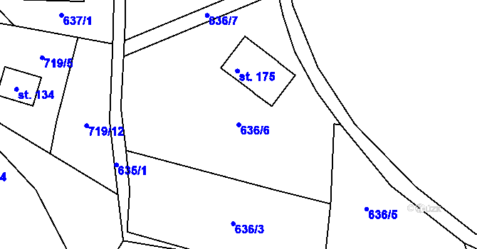 Parcela st. 636/6 v KÚ Polná u Hazlova, Katastrální mapa