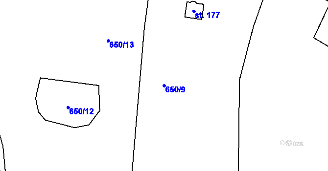 Parcela st. 650/9 v KÚ Polná u Hazlova, Katastrální mapa
