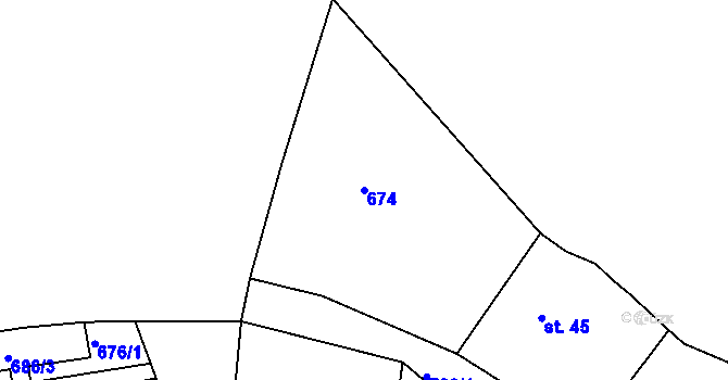 Parcela st. 674 v KÚ Polná u Hazlova, Katastrální mapa