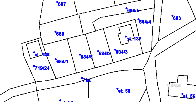 Parcela st. 684/2 v KÚ Polná u Hazlova, Katastrální mapa