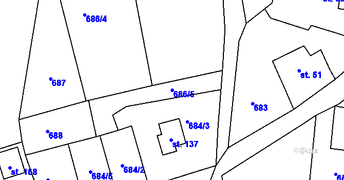 Parcela st. 686/5 v KÚ Polná u Hazlova, Katastrální mapa