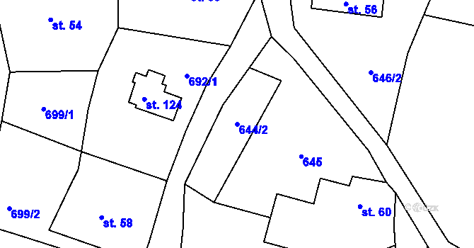 Parcela st. 644/2 v KÚ Polná u Hazlova, Katastrální mapa