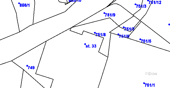 Parcela st. 33 v KÚ Skalka u Hazlova, Katastrální mapa