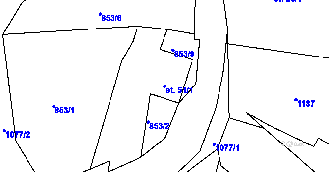 Parcela st. 51/1 v KÚ Skalka u Hazlova, Katastrální mapa