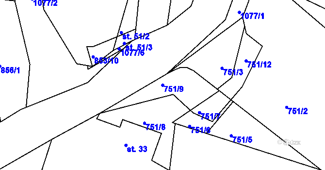 Parcela st. 751/9 v KÚ Skalka u Hazlova, Katastrální mapa