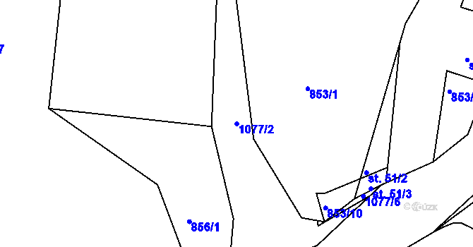 Parcela st. 1077/2 v KÚ Skalka u Hazlova, Katastrální mapa