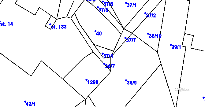 Parcela st. 37/4 v KÚ Hejná, Katastrální mapa