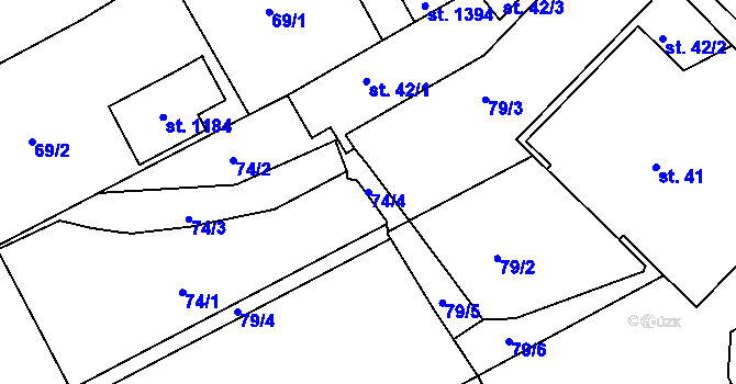 Parcela st. 74/4 v KÚ Hejnice, Katastrální mapa