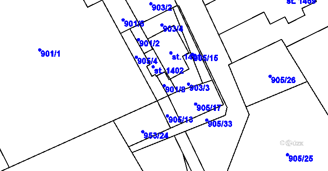 Parcela st. 901/8 v KÚ Hejnice, Katastrální mapa
