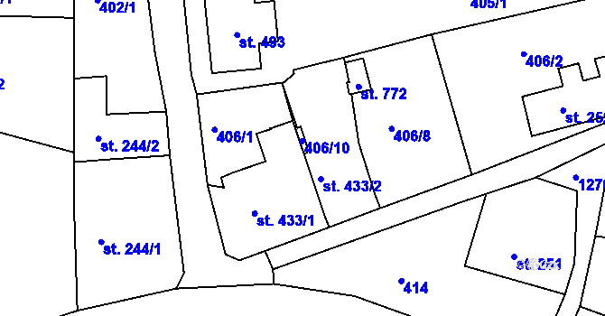 Parcela st. 433/3 v KÚ Hejnice, Katastrální mapa