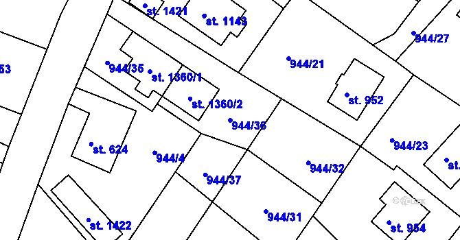Parcela st. 944/36 v KÚ Hejnice, Katastrální mapa