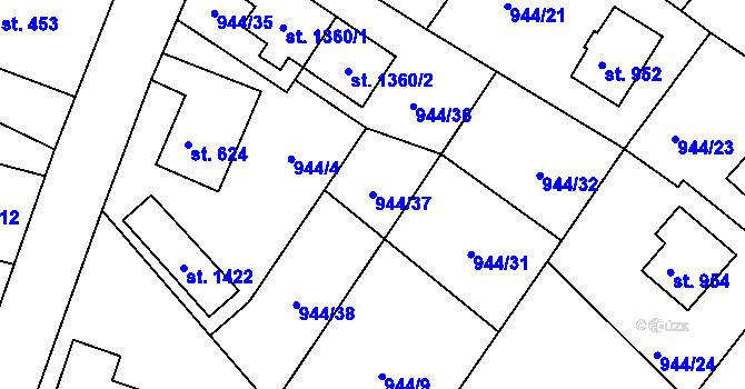 Parcela st. 944/37 v KÚ Hejnice, Katastrální mapa