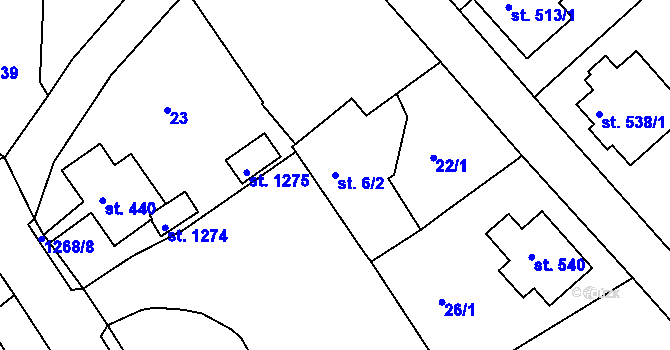 Parcela st. 6/2 v KÚ Hejnice, Katastrální mapa