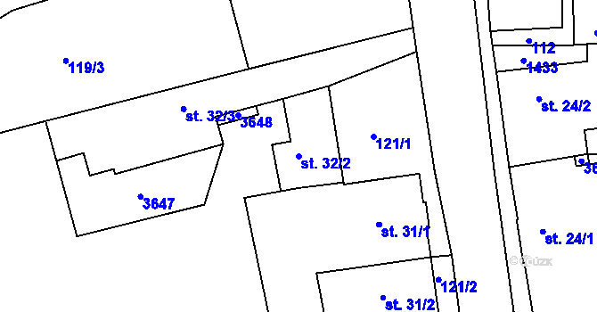Parcela st. 32/2 v KÚ Hejnice, Katastrální mapa