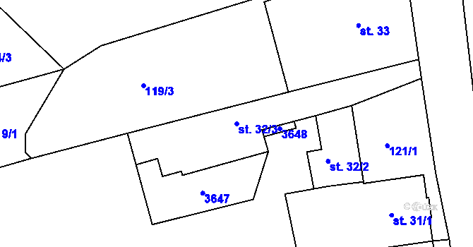 Parcela st. 32/3 v KÚ Hejnice, Katastrální mapa