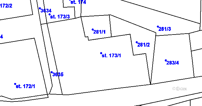 Parcela st. 173/1 v KÚ Hejnice, Katastrální mapa