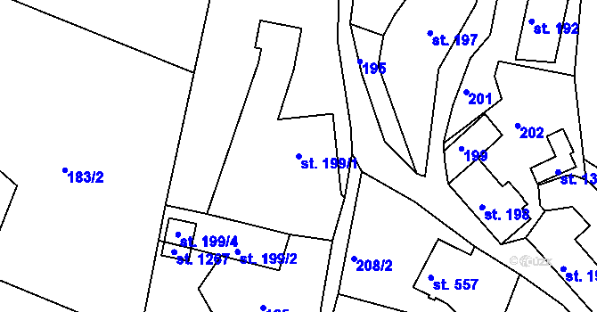 Parcela st. 199/1 v KÚ Hejnice, Katastrální mapa