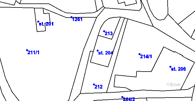 Parcela st. 204 v KÚ Hejnice, Katastrální mapa