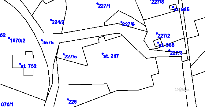 Parcela st. 217 v KÚ Hejnice, Katastrální mapa