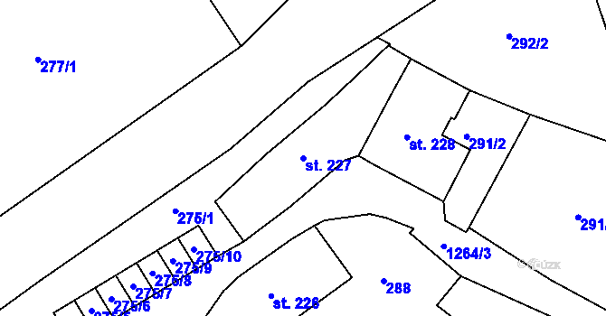 Parcela st. 227 v KÚ Hejnice, Katastrální mapa