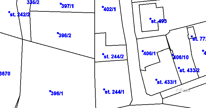 Parcela st. 244/2 v KÚ Hejnice, Katastrální mapa