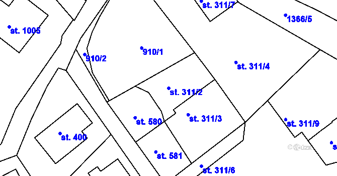 Parcela st. 311/2 v KÚ Hejnice, Katastrální mapa