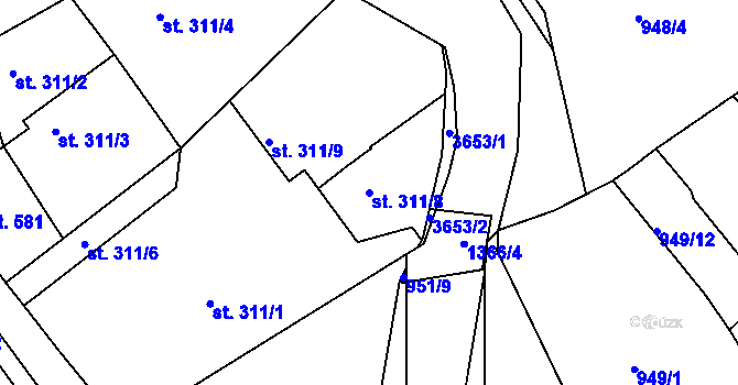Parcela st. 311/8 v KÚ Hejnice, Katastrální mapa