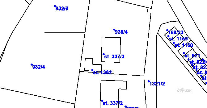 Parcela st. 337/3 v KÚ Hejnice, Katastrální mapa