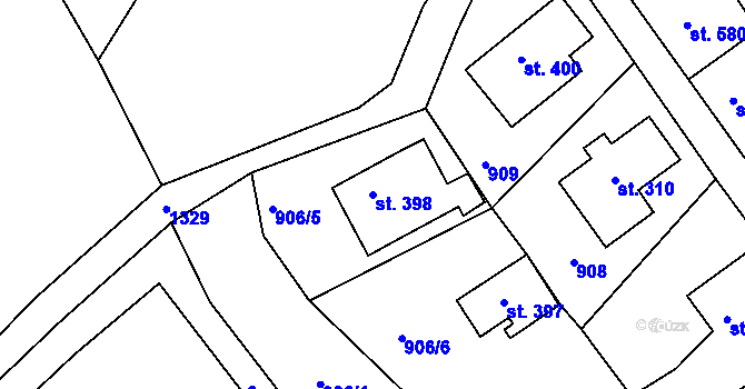 Parcela st. 398 v KÚ Hejnice, Katastrální mapa