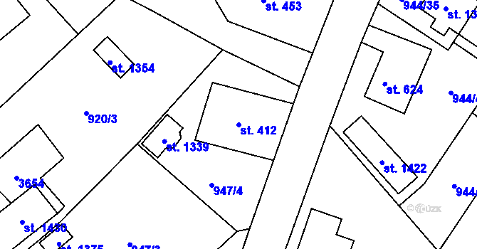 Parcela st. 412 v KÚ Hejnice, Katastrální mapa