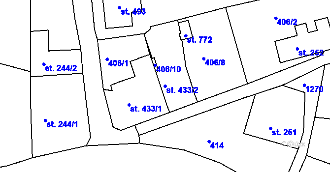 Parcela st. 433/2 v KÚ Hejnice, Katastrální mapa