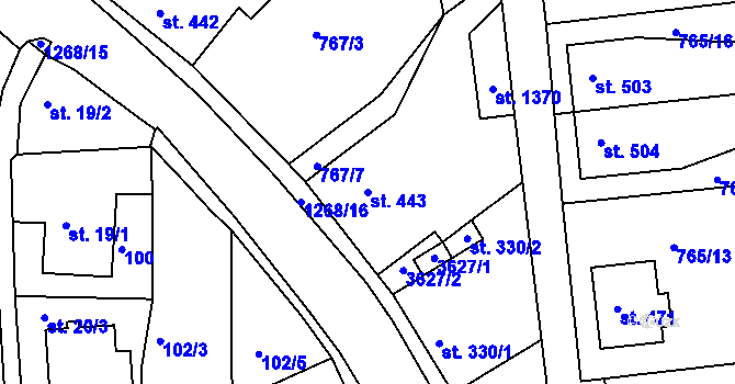 Parcela st. 443 v KÚ Hejnice, Katastrální mapa