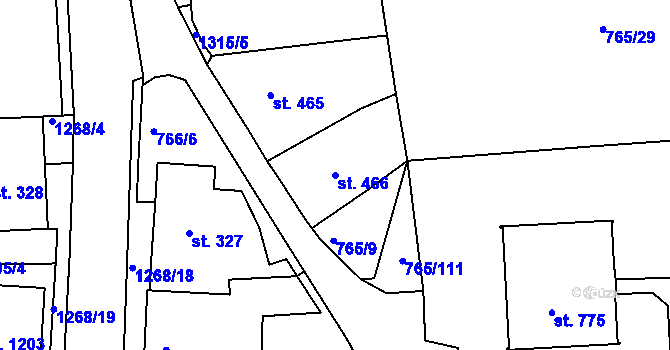Parcela st. 466 v KÚ Hejnice, Katastrální mapa