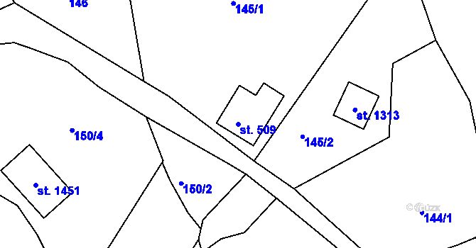 Parcela st. 509 v KÚ Hejnice, Katastrální mapa