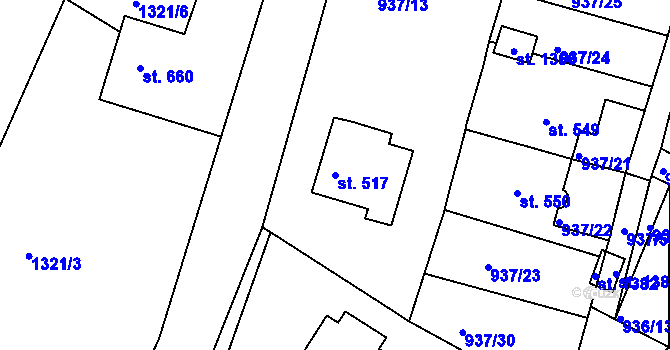 Parcela st. 517 v KÚ Hejnice, Katastrální mapa