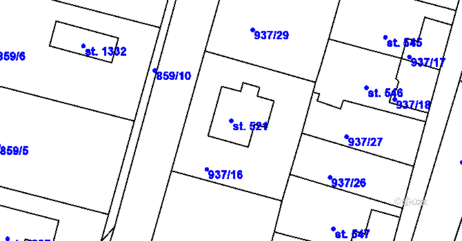 Parcela st. 521 v KÚ Hejnice, Katastrální mapa