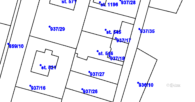 Parcela st. 546 v KÚ Hejnice, Katastrální mapa