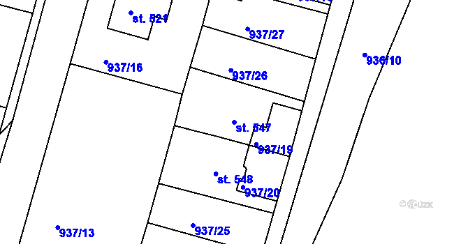 Parcela st. 547 v KÚ Hejnice, Katastrální mapa