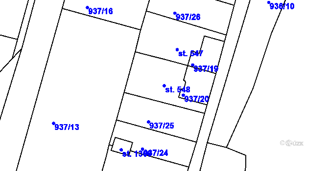 Parcela st. 548 v KÚ Hejnice, Katastrální mapa