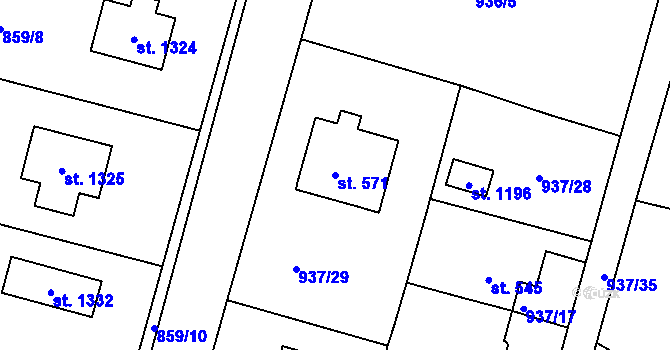 Parcela st. 571 v KÚ Hejnice, Katastrální mapa