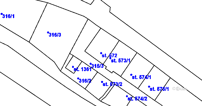 Parcela st. 572 v KÚ Hejnice, Katastrální mapa