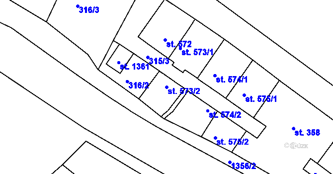 Parcela st. 573/2 v KÚ Hejnice, Katastrální mapa