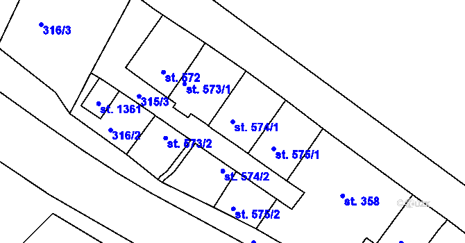 Parcela st. 574/1 v KÚ Hejnice, Katastrální mapa