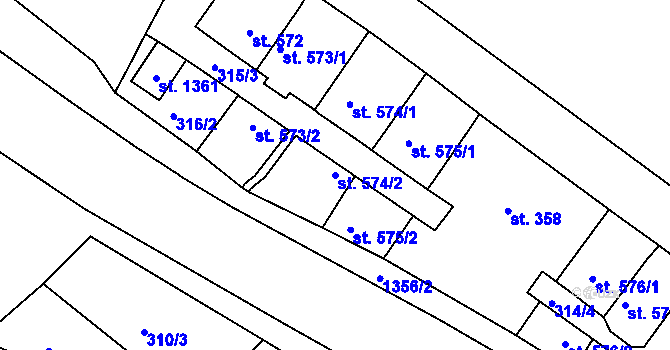 Parcela st. 574/2 v KÚ Hejnice, Katastrální mapa
