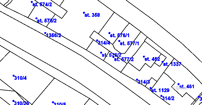 Parcela st. 576/2 v KÚ Hejnice, Katastrální mapa