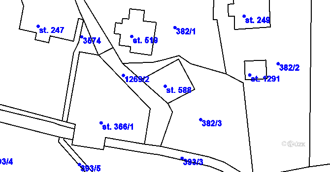 Parcela st. 588 v KÚ Hejnice, Katastrální mapa