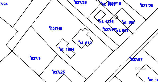 Parcela st. 610 v KÚ Hejnice, Katastrální mapa