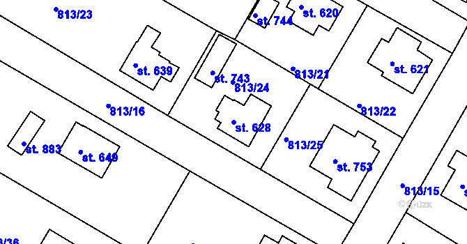 Parcela st. 628 v KÚ Hejnice, Katastrální mapa