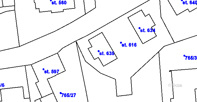 Parcela st. 635 v KÚ Hejnice, Katastrální mapa