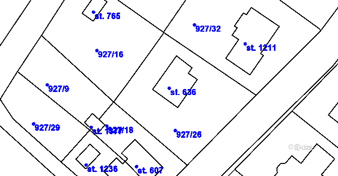 Parcela st. 636 v KÚ Hejnice, Katastrální mapa